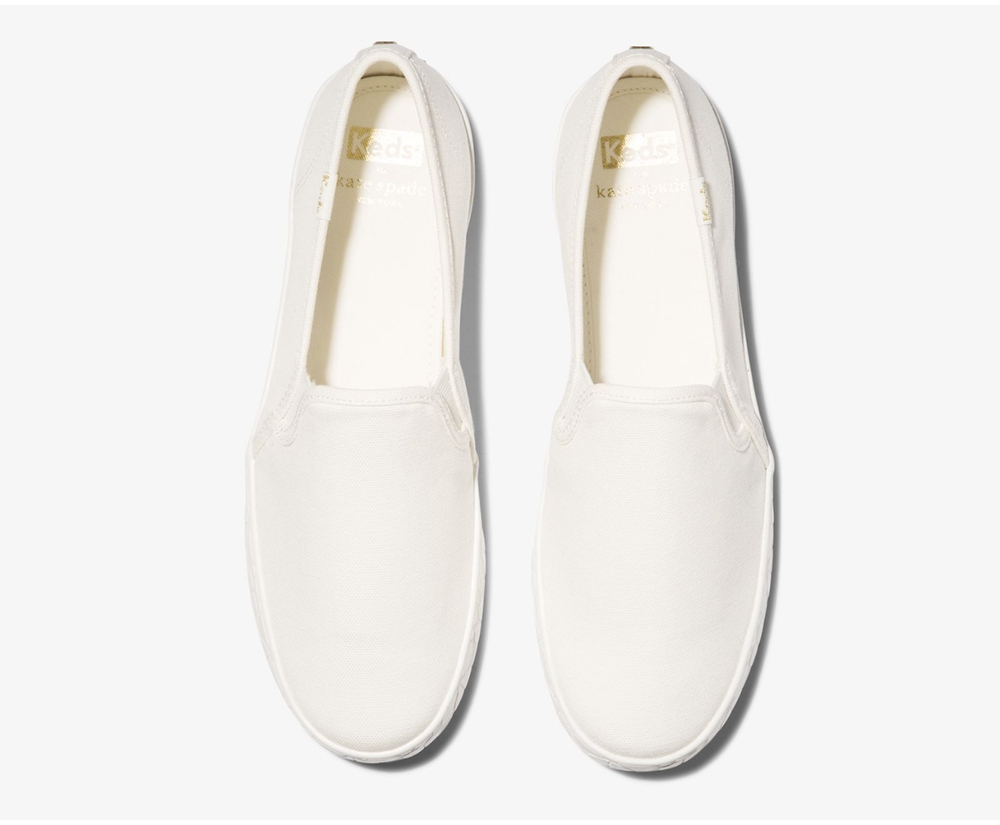 Keds Womens Slip Ons White - Kate Spade new york Double Decker Logo Foxing - 940RADOYX